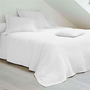 Jeté de lit tissé en coton jacquard floqué CL.LADRI - Blanc