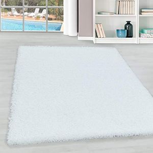 Teppium Uni Tapis de Salon Shaggy Uni Tapis Blanc 60x110 cm Chambre Tapis Poil Long Moelleux et Doux