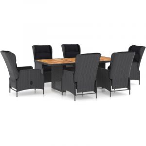 VidaXL Mobilier &agrave; d&icirc;ner 7 pcs avec coussins R&eacute;sine tress&eacute;e Gris fonc&eacute;
