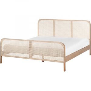 Beliani Lit Moderne en Bois de Pin 180 x 200 cm Tête de Lit Tresse Viennoise Sommier à Lattes Marron Clair Gonfaron