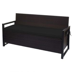 Banc 3 places en poly rotin MENDLER HWC-F39 brun, coussin noir
