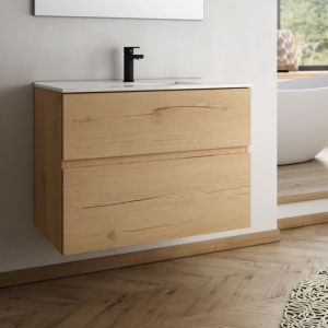 Meuble de salle de bain 60cm simple vasque - 2 tiroirs - sans miroir - MIG
