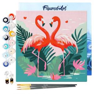 Mini peinture au numéro : Flamants Roses Tropicaux - toile tendue sur chassis