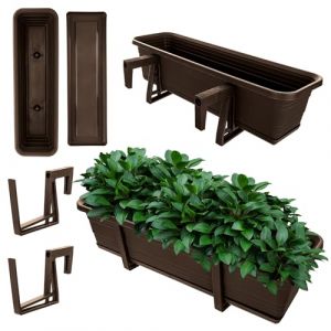KADAX Jardinière avec soucoupe, avec ou sans supports de jardinière, pot de balcon en plastique, bac à plantes, jardinière de balustrade, pot de fleurs