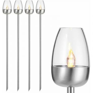 Deuba Set de 4 lampes solaires ext&eacute;rieures 112cm jardin effet flamme IP44 lanternes solaires piles acier inoxydable luminaire d&rsquo;ext&eacute;rieur