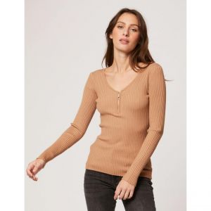 Morgan Pull manches longues tricotage en côte camel femme - Couleur CAMEL - Taille L