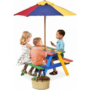 Image de Table d'extérieur pour enfants avec parasol multicolore 89×79×50 cm