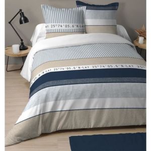 LOVELY CASA Housse de Couette 260 x 240 cm + 2 taies d'oreiller 63 x 63 cm - OLONNE - Bleu