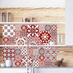 Signaletique.biz France - Crédence cuisine adhésive autocollante e effet carreaux de ciment rouge redmonky - 90 x 70 cm – Idéal fond de hotte