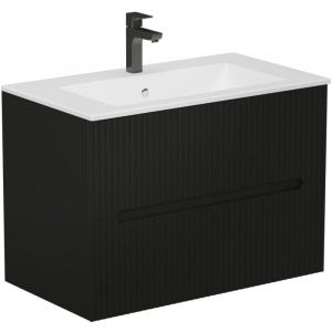 Vente-unique - Meuble de salle de bain suspendu avec vasque à encastrer - Strié noir - 80 cm - pavani