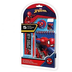 Kids Euroswan SPIDER-MAN LHomme Araign&eacute;e Kit Scolaire 5 Pi&egrave;ces - Crayon R&egrave;gle 15 cm Taille-crayon Cahier Gomme - Motif Spider-Man