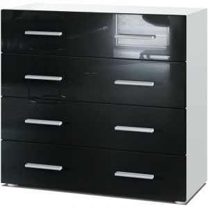 Vladon - Commode Buffet Armoire Pavos en Blanc mat - haute brillance & tons naturels - Noir haute brillance - Noir haute brillance