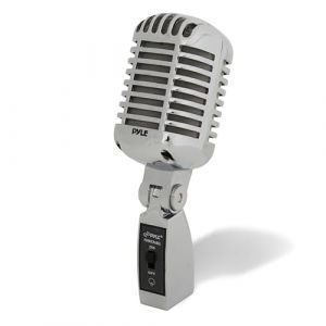 Pyle Microphone Dynamique R&eacute;tro Classique-Style Vintage Ancien en M&eacute;tal, Micro Cardio&iuml;de Unidirectionnel avec C&acirc;ble XLR, Adaptateur de Pied Universel, Enregistrement en Studio,Performance Argent