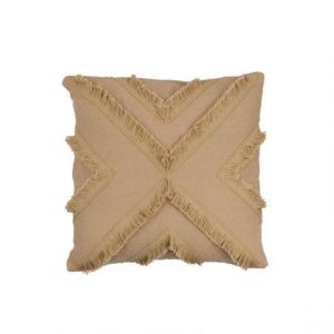 Prix Coussin D&eacute;co Croix Franges 43x43cm Beige