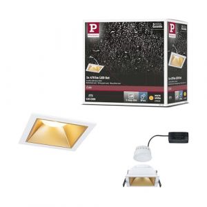 Paulmann 93132 Spots encastrés LED 3-Step-Dim Cole IP44 carré 88x88 mm Coin 6W 470lm 230 V 2700 K Blanc, Doré mat