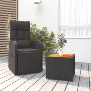 VidaXL Ensemble de salon de jardin 2 pcs noir poly rotin et acacia