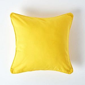 Homescapes - Housse de coussin Uni Jaune, 45 x 45 cm - Jaune