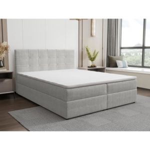 Ensemble complet literie déco tête de lit capitonnée + sommiers coffre + matelas + surmatelas - 180 x 200 cm - Tissu - Gris clair - KIDA de YSMÉE