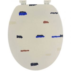 Tendance Abattant WC en Bois déco Signature Bleu et Beige avec kit de fixation