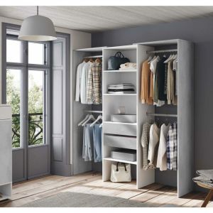 Alter Armoire ouverte, Dressing sans portes, Structure pour armoire avec 4 étagères, tringle à vêtements et 2 tiroirs, Cm 179x