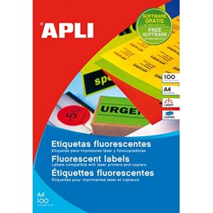 APLI 11750 Lot de 100 étiquettes fluorescentes permanentes Vert 210 x 297 mm