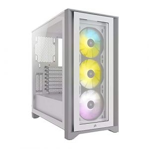 Corsair ICUE 4000X RGB Moyen Tour ATX PC Bo&icirc;tier en Verre Tremp&eacute; - 3x SP120 RGB ELITE Ventilateurs - iCUE Lighting Node CORE Contr&ocirc;ler - Flux d'air &eacute;lev&eacute; - Blanc