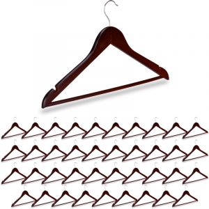Relaxdays Cintres, Lot de 40, Chemises, Barres pour Pantalons & Jupes, Crochet 360°, en Bois, Marron