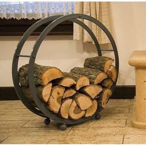 Image de Etagère Bois de cheminée Porte Bois de Chauffage Rond D-70cm Gris 80004 Corbeille Bois Porte Bois de cheminée - Dandibo