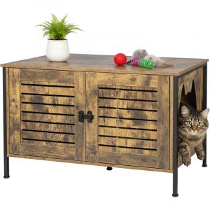 Relaxdays Armoire pour liti&egrave;re, serrure & cloison, cache-bac, H x L x P : 50,5 x 80 x 45 cm, brun fonc&eacute;