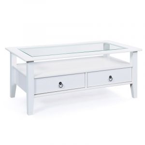 Table B e En Verre 2 Tiroirs Blanc FLAVY