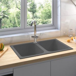 VidaXL Évier de cuisine et deux lavabos trou de trop-plein Gris Granit