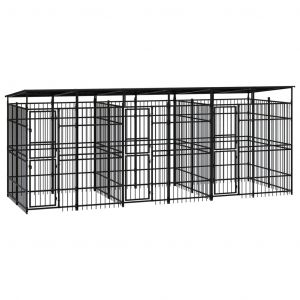 VidaXL Chenil d'extérieur avec toit pour chiens Acier 11,06 m² - Noir