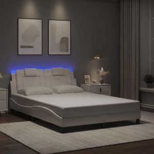 VidaXL Cadre de Lit avec Lumières LED, Lit Rembourré avec Coussin, Lit Double, Lit Adulte Chambre, Moderne, Blanc 120x200 cm Similicuir