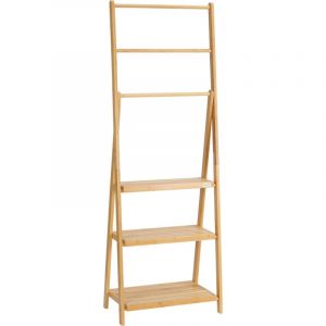 Porte-serviette pliable autoportant - 3 barres, 3 étagères - dim. 53 x 30 x 152 cm - bois bambou