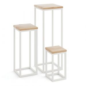 Set 30cm/50cm/70 cm Support Plantes Piédéstal pour Plantes Porte-plantes Interieur Cadre Blanc Gris Plateau 100% Bois Massif Couleur: Naturel - Lamo