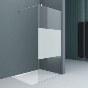 Paroi de douche à l'italienne 100cm avec bande opaque pare-douche Bremen2MS 100x200 verre de sécurité 10mm stabilisateur rond - Transparent avec