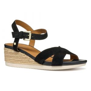 Geox Femme D Ischia Corda B Sandale compensée, Black, 39 EU