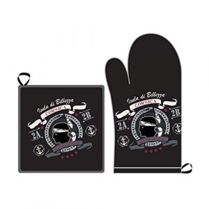 Les Ateliers du Linge Gant de cuisine + Manique - Gant de four - Gant plats chauds - Gant r&eacute;sistance chaleur - Int&eacute;rieur doux - Accessoire cuisine - M&eacute;daillon Corse