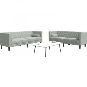 VidaXL Ensemble de canapé Chesterfield et traversins 2 pcs gris clair, canapé, siège de canapé, canapé relax, canapé confort, fauteuil tv