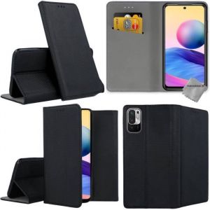 Htdmobiles Housse etui portefeuille avec coque intérieure en silicone pour Xiaomi Redmi Note 10 5G + film ecran - NOIR MAGNET