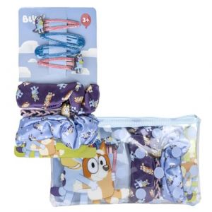 Bluey Kit de beauté pour enfant - Couleur bleue - Ensemble complet - Trousse avec élastiques à cheveux, bracelet et pinces à cheveux - Produit original conçu en Espagne