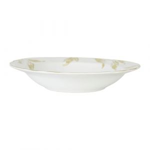 GENEVIEVE LETHU 539089 Assiette Creuse en Grès Blanche et Doré Ø 21 cm - Collection sur LA Branche - Assiette en grès au Charme Classique, au décor végétal doré