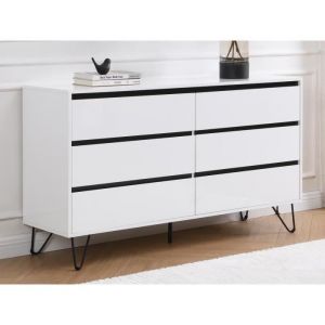 Vente-unique - Commode 6 tiroirs - mdf - Blanc et noir - abuja