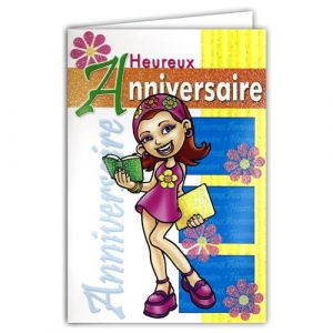 AFIE Carte Heureux Anniversaire pour Fille avec Paillettes et Enveloppe 12x17,5cm Illustration Enfant Adolescente Lectrice Fleurs 900038