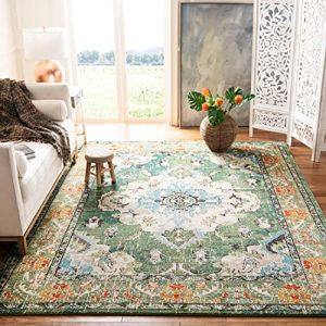 Safavieh Tapis Boho pour Salon, Salle &agrave; Manger, Chambre &agrave; Coucher - Monaco Collection, Tapis &agrave; Poil Court, Vert For&ecirc;t et Bleu Clair, 75 x 120 cm