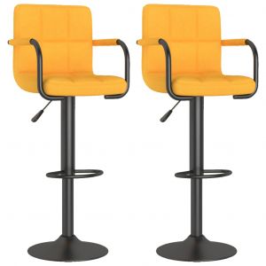 Image de VidaXL Tabourets de bar 2 pcs Jaune moutarde Tissu. Produit Neuf ! Garantie 0 ans !