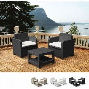 Grand Soleil Salon de Jardin et Fauteuils pour ext&eacute;rieurs Giglio Bar Poly-Rotin 2 Places, Couleur: Noir