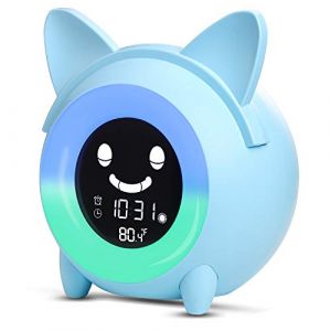 Réveil pour enfant - YISUN - Chat - 5 couleurs - Capteur de température - Rechargeable USB