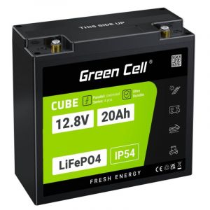 Green Cell Batterie LFPGC12V20AH 12,8V 20Ah 256Wh LiFePO4 IP54 Noir Vert