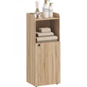 Homcom Meuble salle de bain - 4 niveaux - 1 placard, compartiment ouvert, étagère réglable - 40 x 31 x 104 cm - chêne jaune